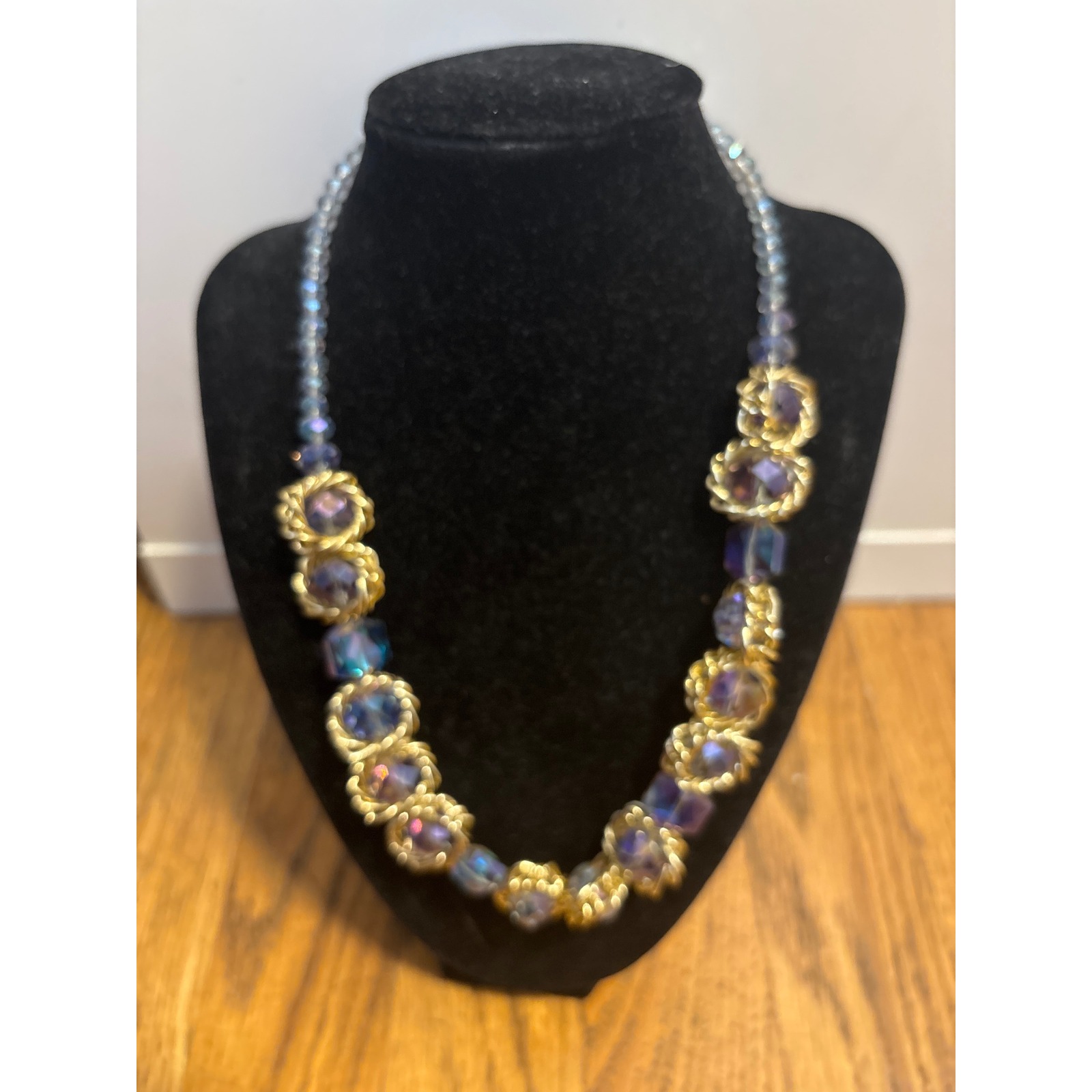 Sparkling Blue Crystal Gold Tone Statement Necklace